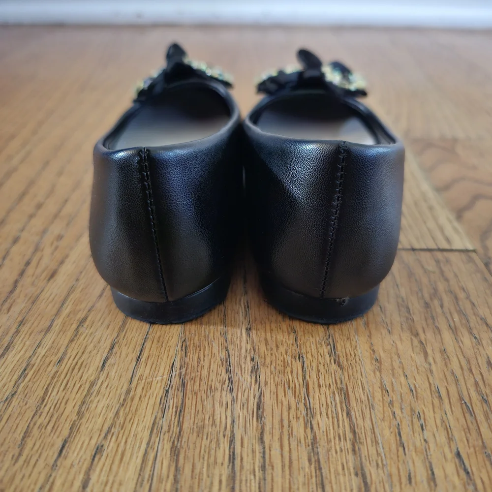 Nanette Lepore Black Dress Shoes Bows And Rhinestons Girls Size 11